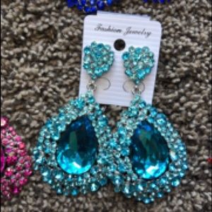 Pageant prom fashion rhinestone earrings aqua
